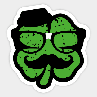 Funny St Patricks Day Nerdy Geek Shamrock Mustache Sticker